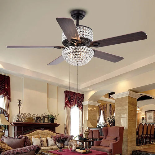 ventilateur de plafond en cristal avec télécommande et lumières - vue 2 sur 9