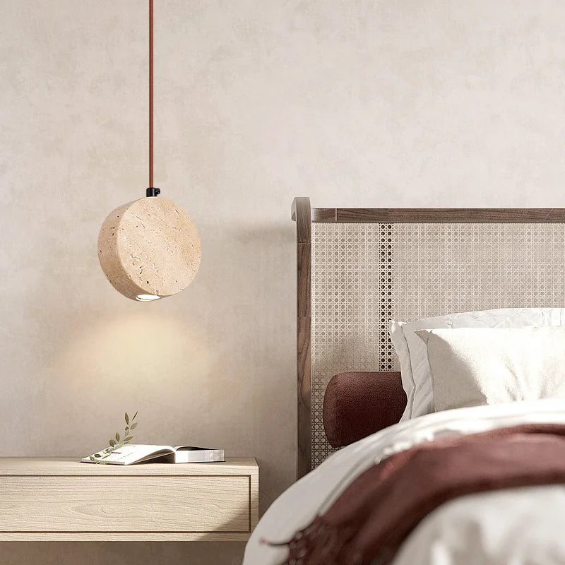 suspension vintage en pierre naturelle avec abat-jour cloche - vue 5 sur 6