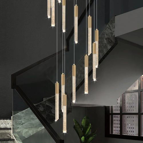 lustre en or lampe d'escalier moderne LED éclairage intérieur en cristal spirale