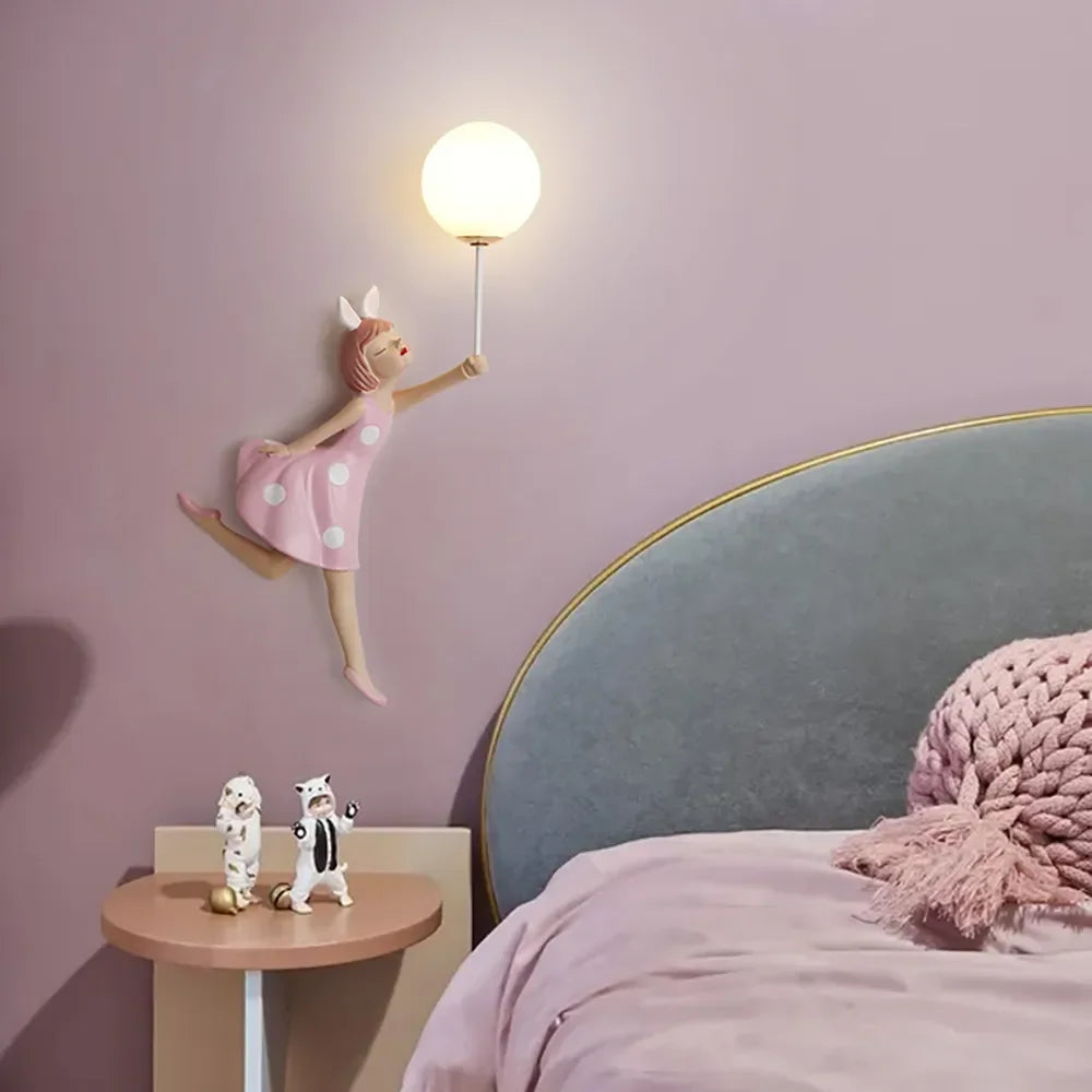 Cadeau résine rose fille applique décorative chambre de princesse Applique murale LED mignon chambre d'enfants appliques éclairage intérieur