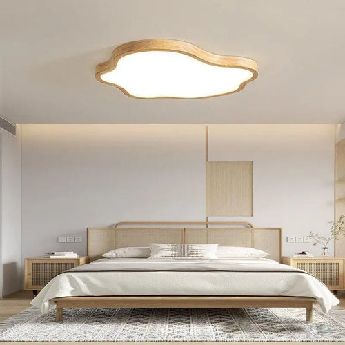 plafonnier led nordique en bois forme nuage éclairage décoratif moderne - vue 2 sur 8