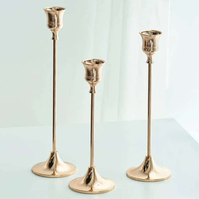 kit de bougeoirs décoratifs en laiton doré pour mariage et dîner - vue 12 sur 18