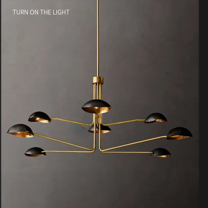 lustre rétro en cuivre lampe créative à bras long design industriel