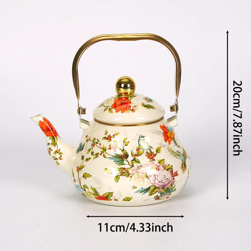 Bouilloire émail vintage motif floral poignée dorée 15l - vue 5 sur 5
