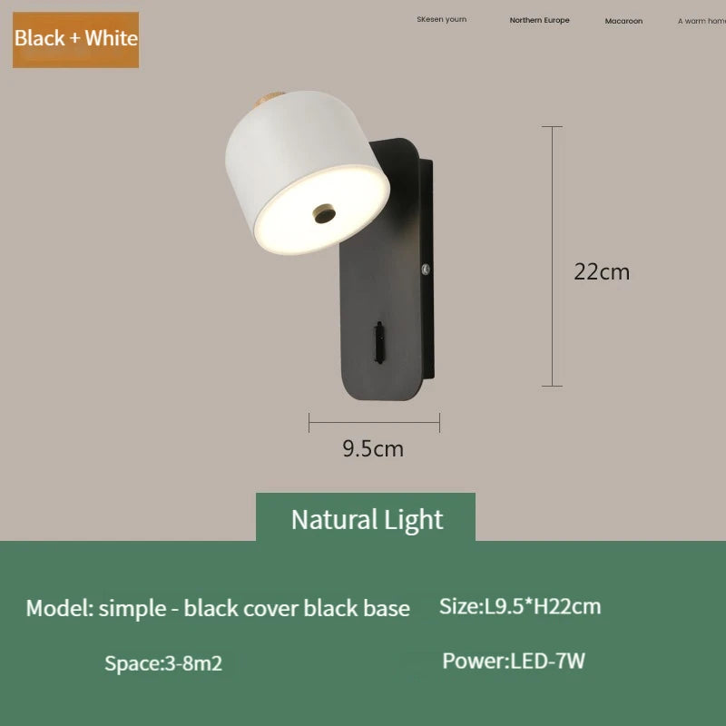 applique murale nordique rotative avec interrupteur led pivotante - vue 12 sur 15