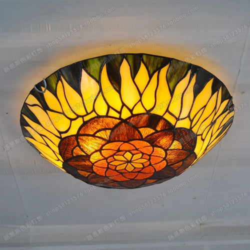 16-Inch Continental Sunflower Ceiling Tiffanylamps Bedroom Children's Den Bar Glass Art Lighting Personality Stairs - vue 6 sur 8