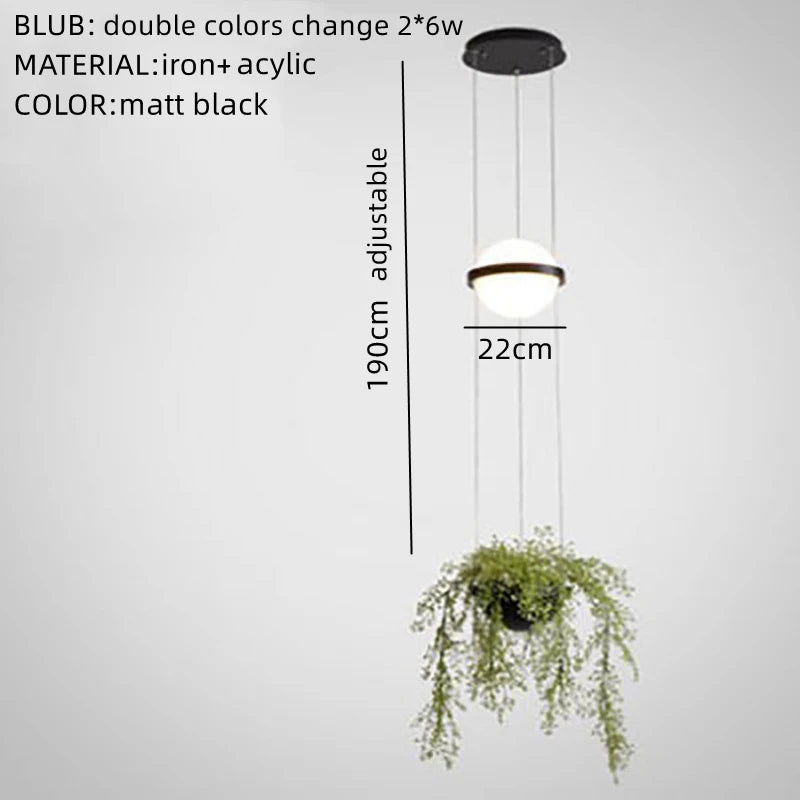 lustre moderne nordique avec pot de fleur led suspendu - vue 8 sur 18