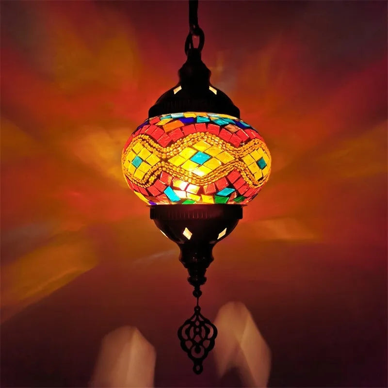 suspension en verre teinté style méditerranéen éclairage bohème romantique - vue 11 sur 16
