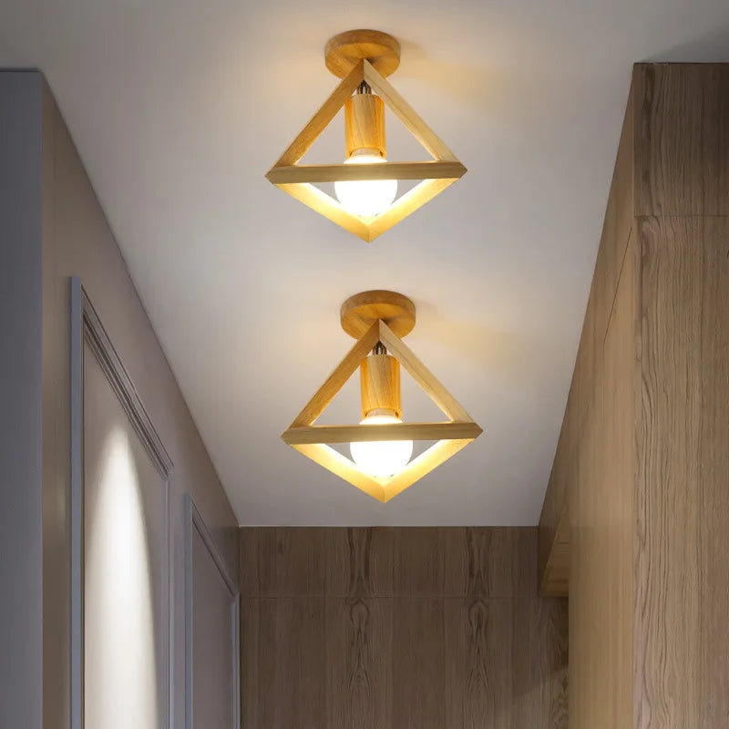 Plafonnier en bois nordique pour couloir entrée balcon couloir vestiaire Illuminaire 3 température de couleur en bois LED allée lumière - vue 5 sur 14