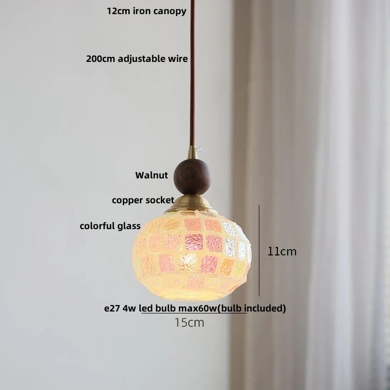 suspension en verre coloré avec fil de bois réglable moderne - vue 8 sur 25