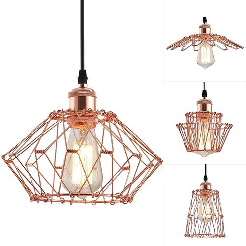 Pendant Light,Industrial Ceiling Pendant Light Fixtures Metal Lampshade,Deformable Geometric Cord Adjustable Folding Cage E27 - vue 8 sur 7