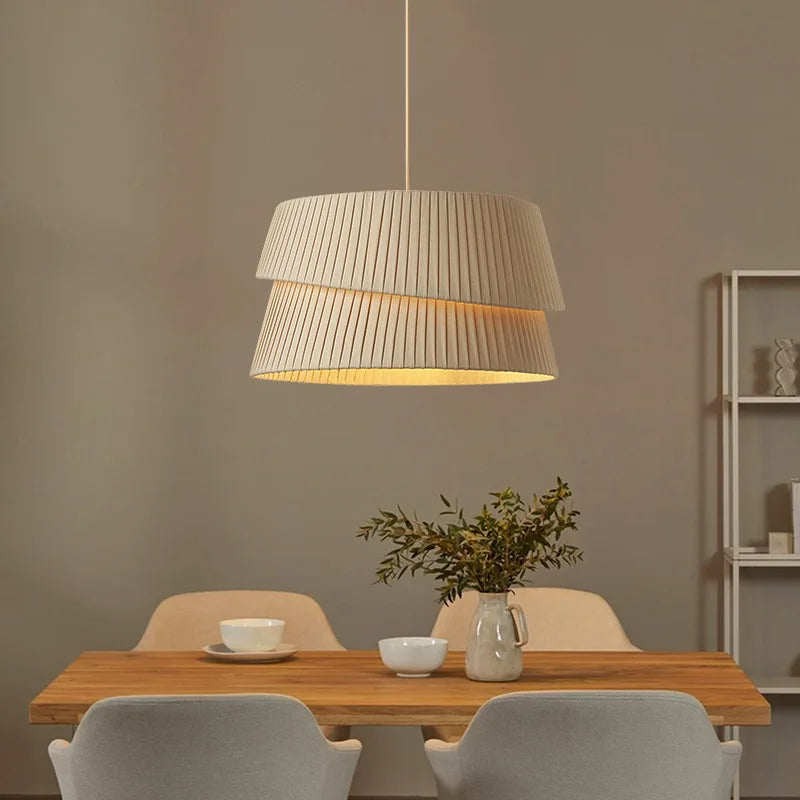 Lustre de style crème français Wabi Sabi Suspension LED pour salon salle à manger chambre minimaliste Suspension en tissu fait main