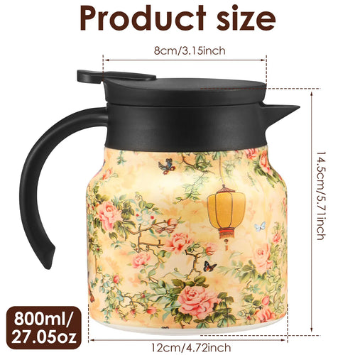 Théière isotherme vintage motif floral acier inox infuseur