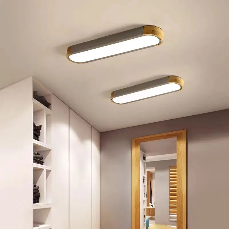 Plafonniers en bois télécommande minimaliste longue lampe led panneaux acryliques décoratifs chambre couloir salle à manger éclairage