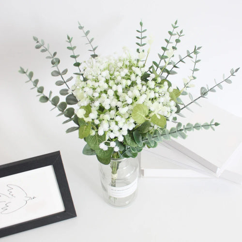 lot de fleurs artificielles gypsophile et eucalyptus pour décoration mariage - vue 2 sur 6