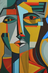 peinture abstraite cubiste style picasso tête personnage décoration murale