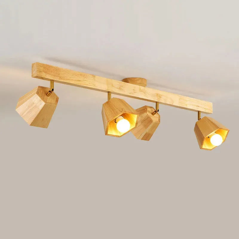 Plafonnier LED moderne en bois pour allée chambre vestiaire toilette magasin couloir luminaire sur rail Long lustre avec projecteur