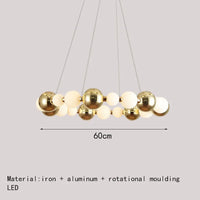 lustre led boule acrylique avec anneau doré et fils réglables