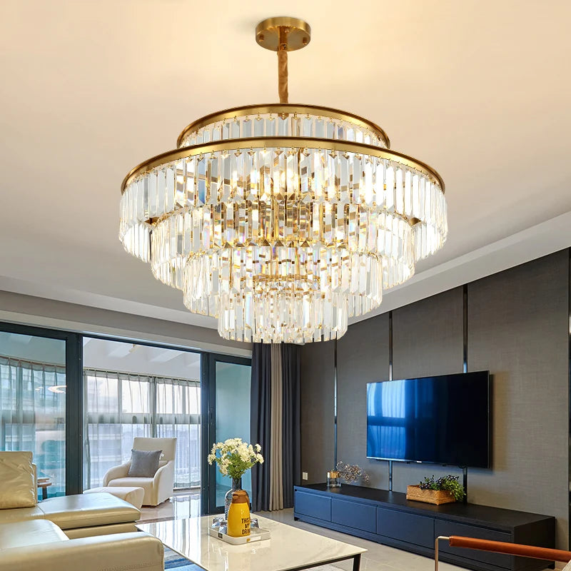 lustre moderne en cristal doré pour éclairage décoratif intérieur - vue 4 sur 10