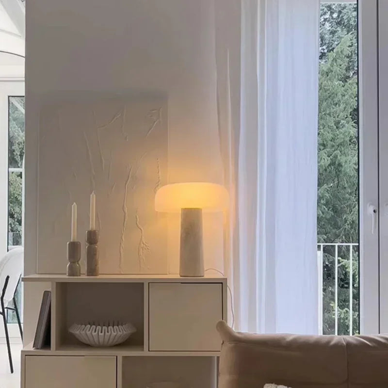 lampe à poser en travertin naturel design créatif champignon décoratif - vue 3 sur 7