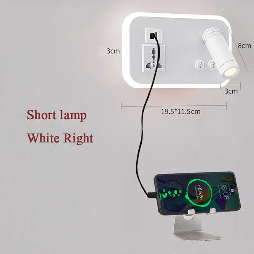 lampe de chevet murale led avec port usb et interrupteur rotatif