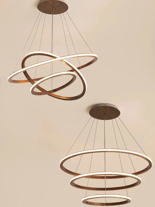 lustre moderne en bois led avec anneau en noyer rétro - vue 6 sur 14