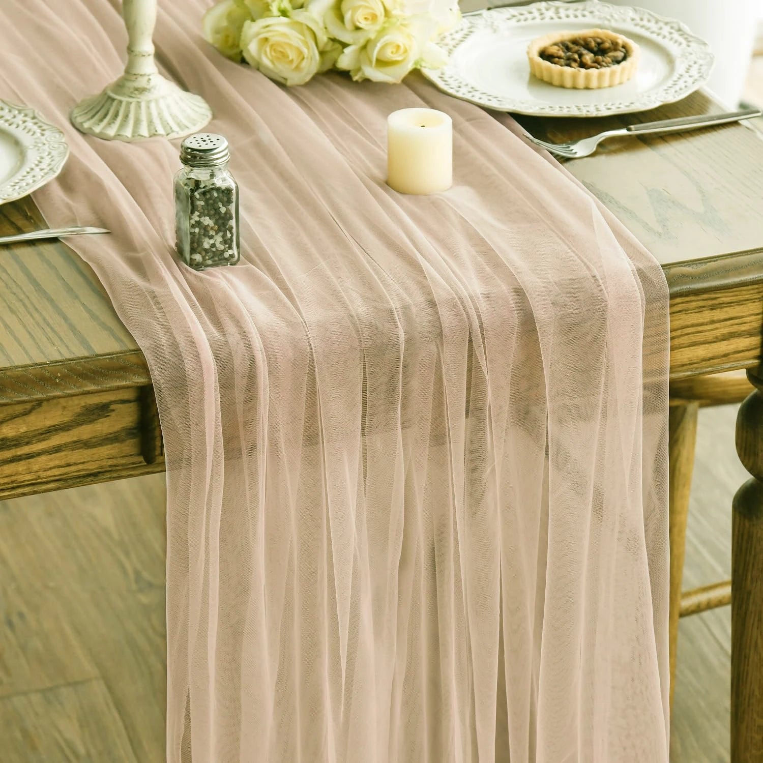 Chemin de table gaze transparente blanc décoration mariage anniversaire