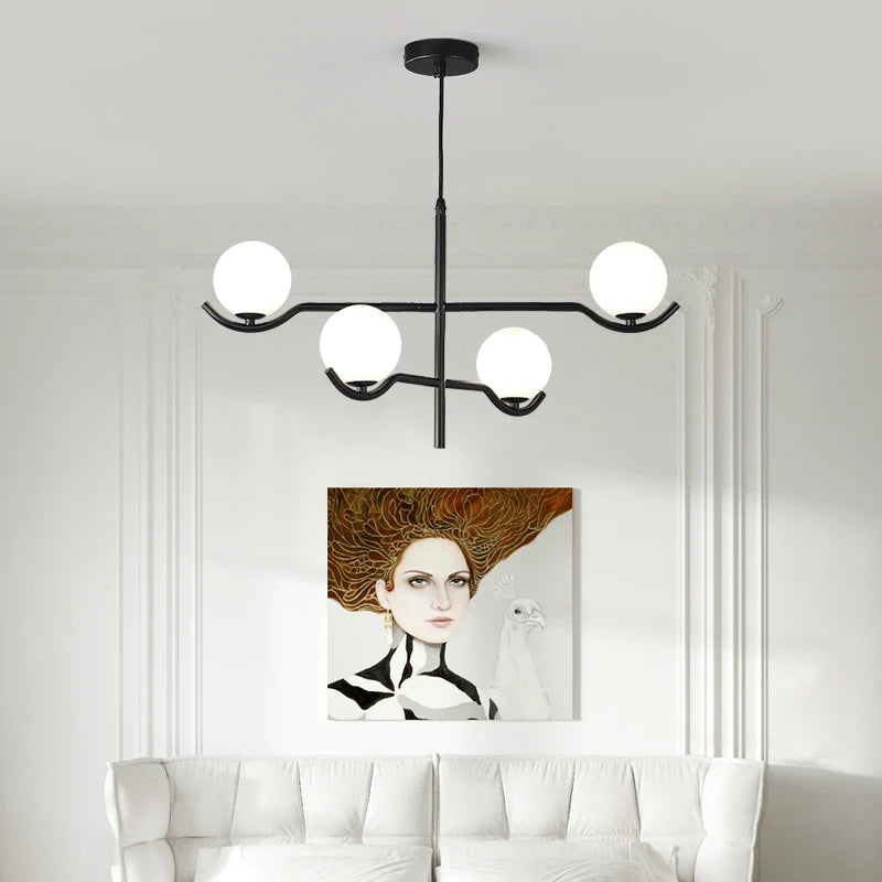 lustre design moderne en verre avec structure métallique - vue 4 sur 9