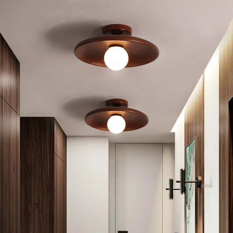 Plafonnier nordique plafonnier rond en bois pour vestiaire chambre salle d'étude couloir enfant maison intérieur éclairage de haute qualité - vue 4 sur 10
