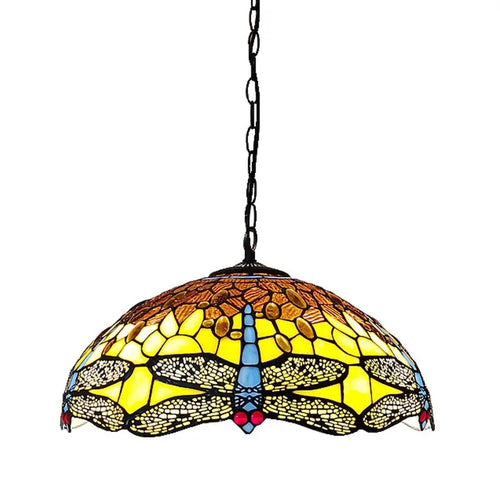 American 16 Inch Dragonfly Chandelier Tiffany Style Coffee Restaurant, Bar, Indoor Bar Lighting, Glass Antique Art Creativity - vue 7 sur 6