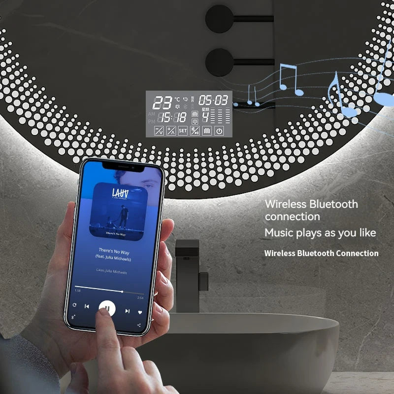 miroir rond à led avec rétroéclairage réglable et antibuée intelligent - vue 4 sur 25