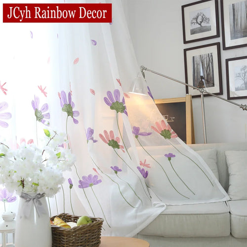 Voilage tulle brodé floral style champêtre pour salon