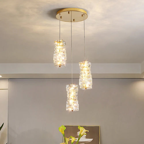 suspension nordique moderne en acier inoxydable et cristal décoratif - vue 2 sur 18