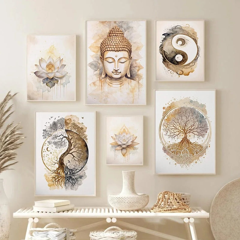 impression sur toile arbre de vie bouddha art mural spirituel moderne