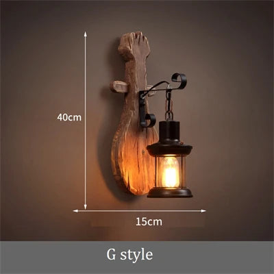 applique murale vintage en bois avec abat-jour en verre et métal - vue 13 sur 16