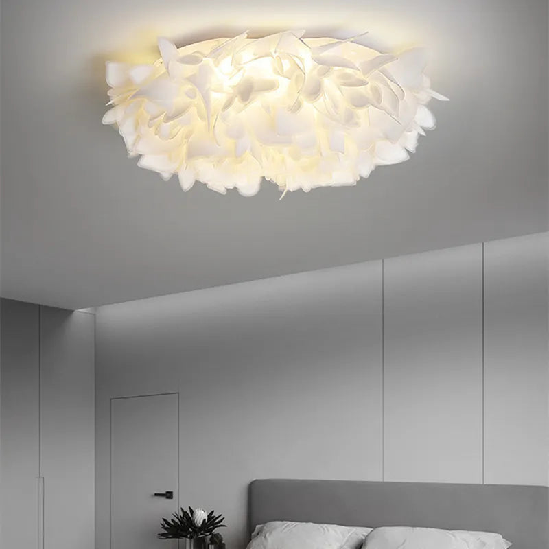 Plafonnier LED chic nordique fleurs blanches