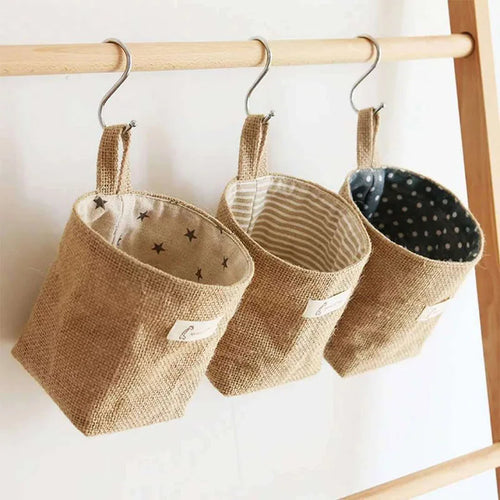 lot de 3 paniers suspendus en toile de jute pour rangement et décoration - vue 3 sur 13