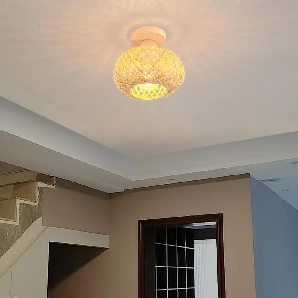 plafonnier rétro en bambou tissé pour décoration intérieure - vue 4 sur 7