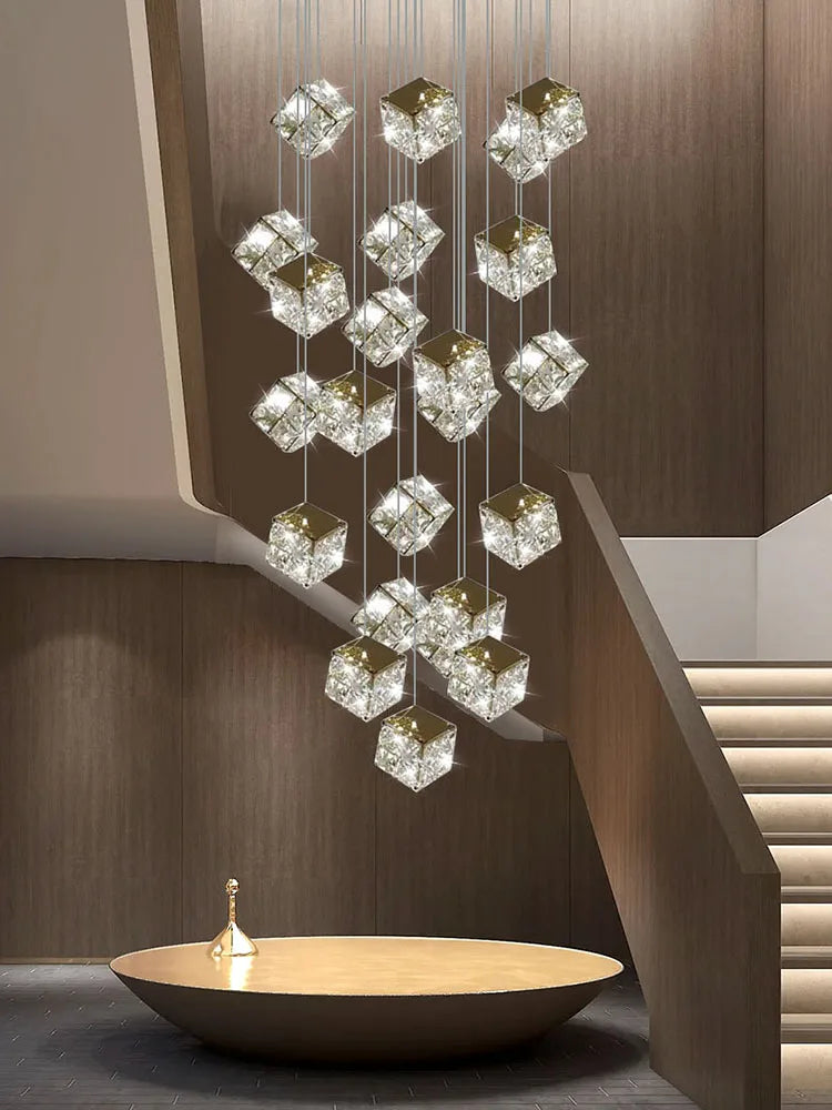 lustre carré moderne en cristal pour éclairage design - vue 5 sur 14