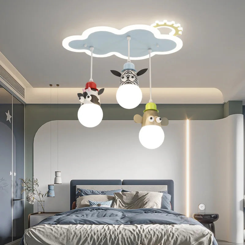 lustre dessin animé animal avec veilleuses nuage pour enfants - vue 4 sur 7