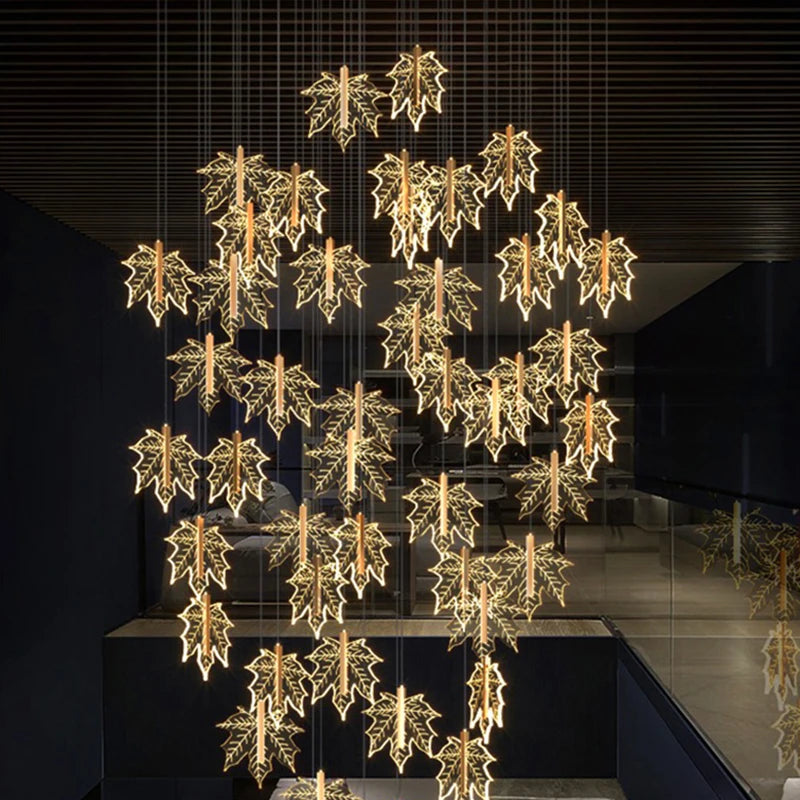 Modern Luxury Villa Maple Leaf Acrylic Chandelier Living Room, Hotel Lobby, Attic, Restaurant Light Luxury Decorative Chandelier - vue 4 sur 12