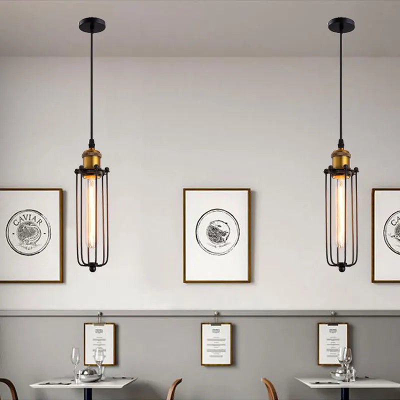 lampes suspendues industrielles vintage avec cage en fer