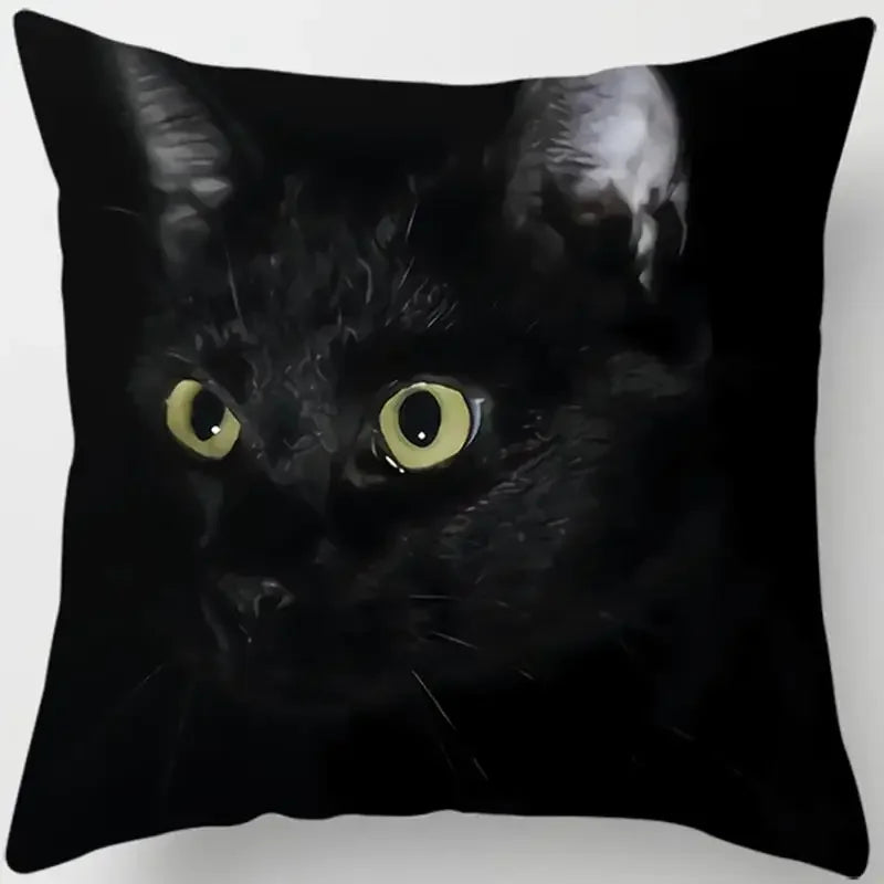 housse de coussin carrée chat noir pour déco intérieure