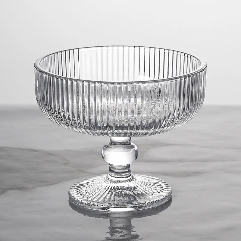 Verres à vin rayés tige courte large ouverture - vue 4 sur 6