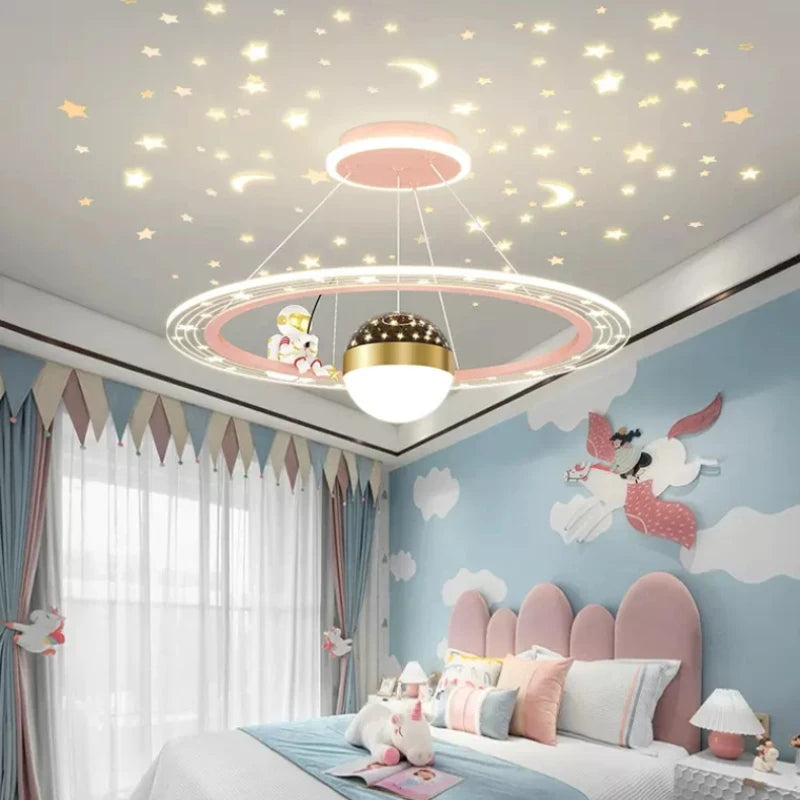 Lustre LED rond d'astronaute à gradation pour chambre d'enfant