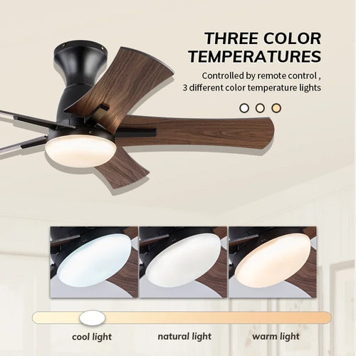 ventilateur de plafond moderne en bois avec télécommande et lumière - vue 5 sur 8