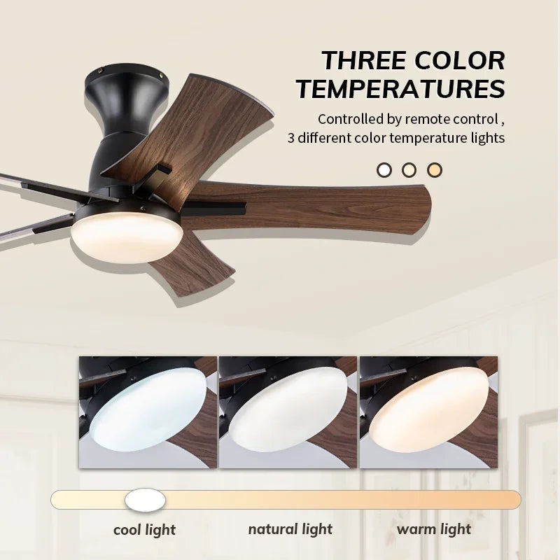 ventilateur de plafond moderne en bois avec télécommande et lumière - vue 5 sur 8