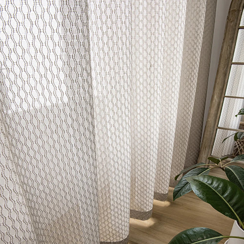 Voilage style japonais aspect lin motifs courbes salon - vue 10 sur 11