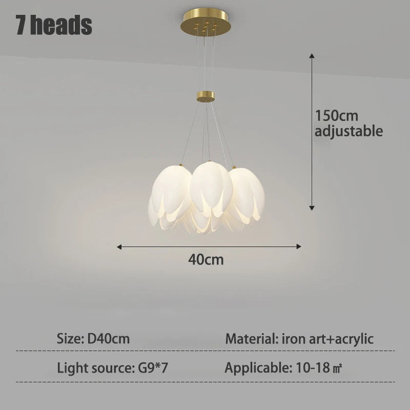 lustre moderne tulipe sandyha suspension led lampara soffitto - vue 6 sur 8