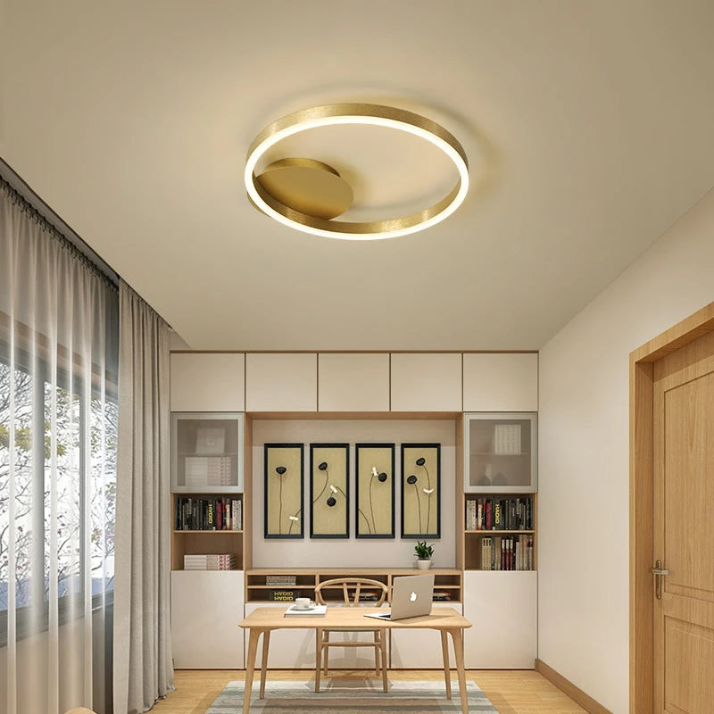 plafonnier led rond doré avec abat-jour acrylique créatif